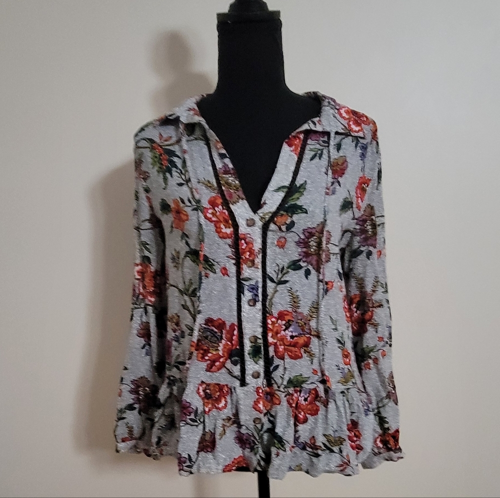 Anthropologie Maeve Janie Multicolored Flounced Floral Polka Dot Top Size 4 - Picture 5 of 10